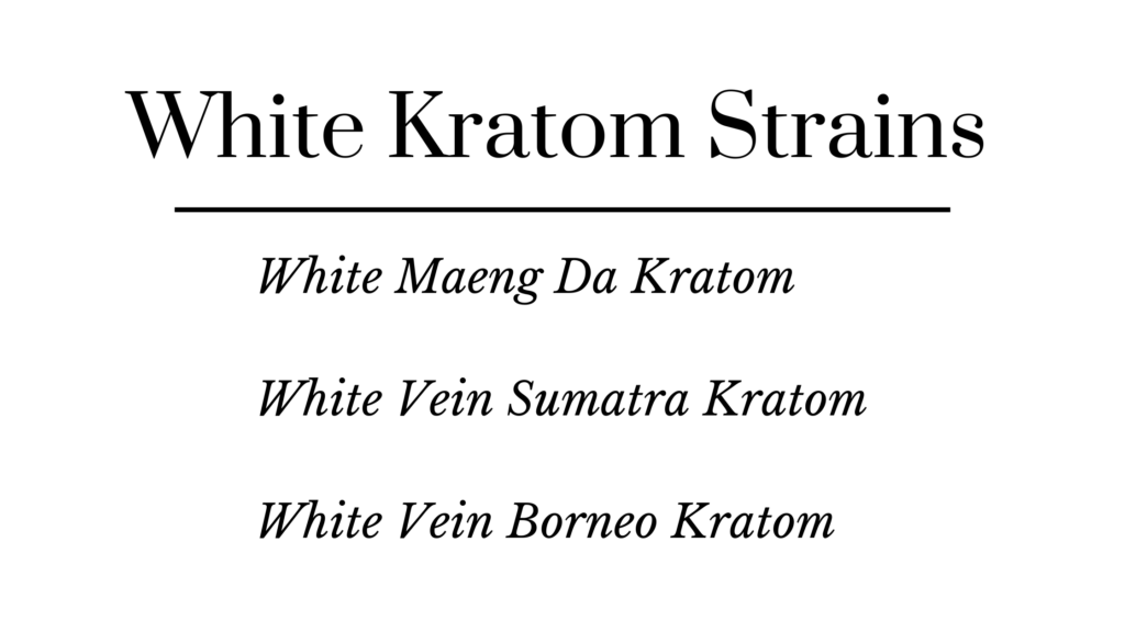 white kratom strains: white maeng da, white vein sumatra kratom, white vein borneo kratom